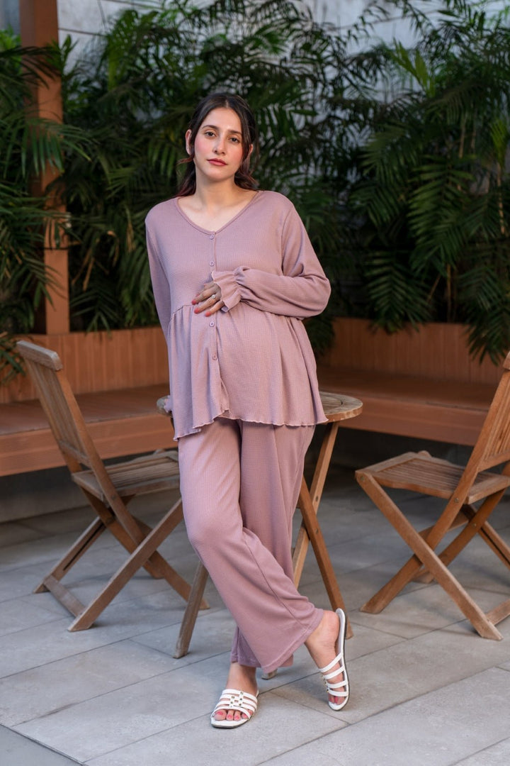 Waffle Textured Solid Co - ord Set - Preggies